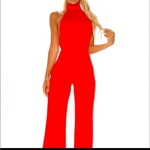 FN RED HALTER TALL JUMPSUIT